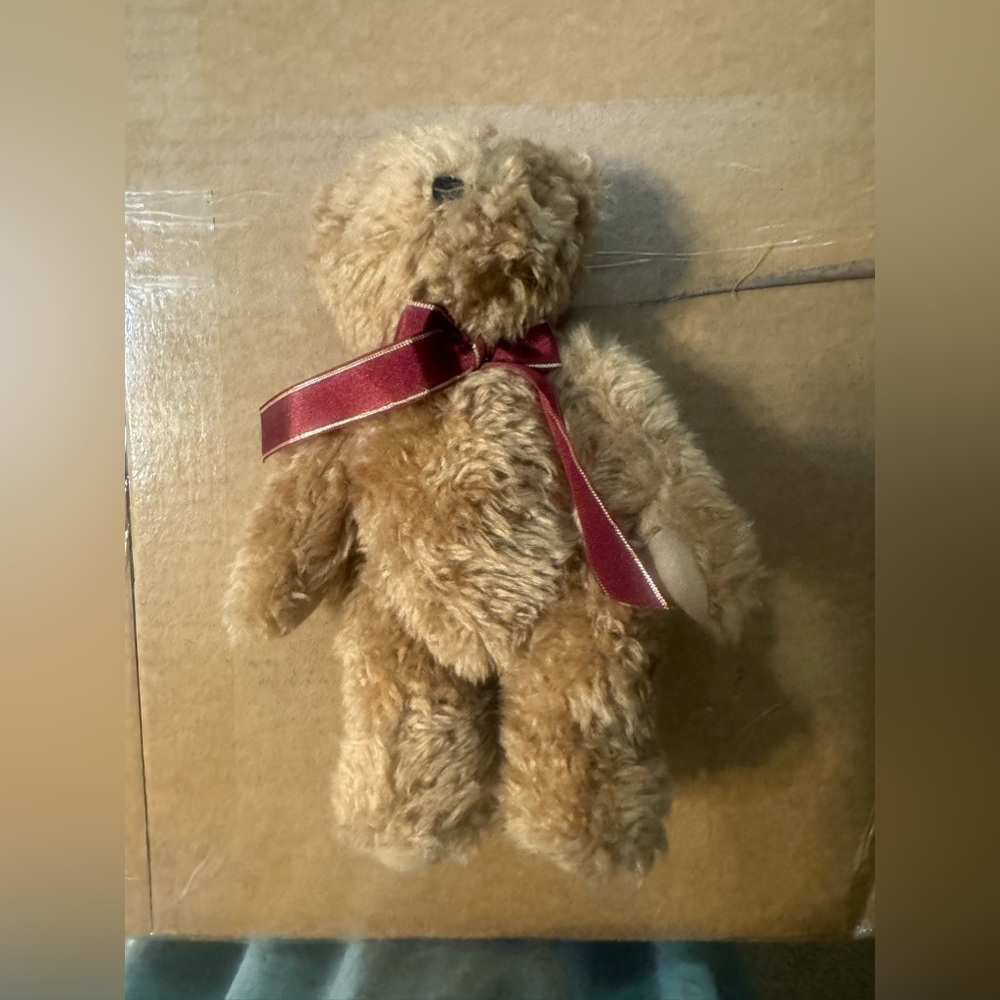 Blair adorable, stuffed teddy bear 9 inches jointed arms and legs with bow
